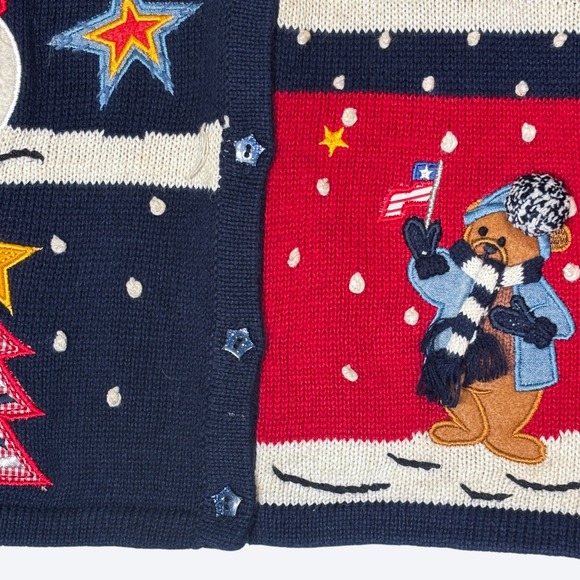 VTG Patchwork‎ Christmas Cardigan Sweater Womens M Snow Star Buttons Karen Scott - Picture 5 of 7